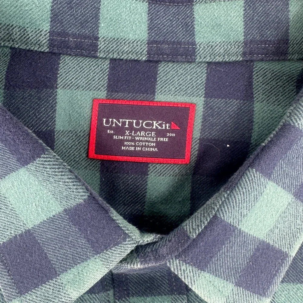 UNTUCKit Vigouroux WF Slim Fit Flannel Shirt Mens XL Green‎ Navy Buffalo Check - Picture 3 of 7